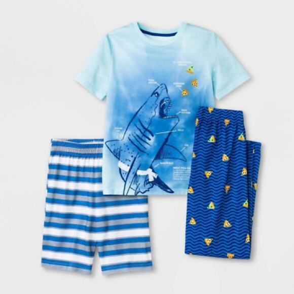 Cat & Jack Other - Pizza Shark Pajamas Cat & Jack Boys' 3pc Set Blue NWT SZ S